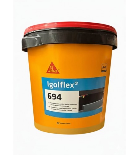 Sika® İgolflex®-694 Polimer Modifiye Bitüm Kauçuk,İki Bileşenli Su Yalıtım Kaplaması 32 kg Seti (temel perde su yalıtımı)