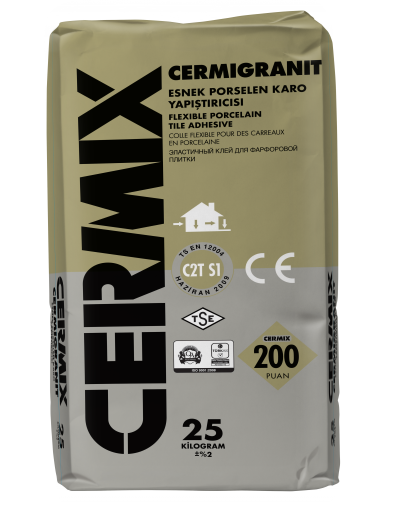 CERMIGRANIT Elastik, Yüksek Performanslı, Porselen Karo Yapıştırıcısı 25 kg, C2TE S1 CERMIGRANIT Elastik, Yüksek Performanslı, Porselen Karo Yapıştırıcısı 25 kg, C2TE S1