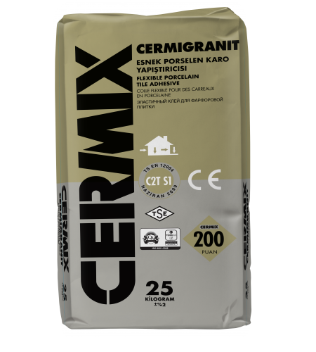 CERMIGRANIT Elastik,Yüksek Performanslı,Porselen Karo Yapıştırıcısı  25 kg,C2TE S1