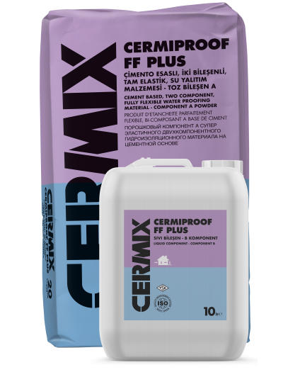 CERMIPROOF FF PLUS İki bileşenli, çimento esaslı, tam elastik, su yalıtım malzemesi, 30 kg